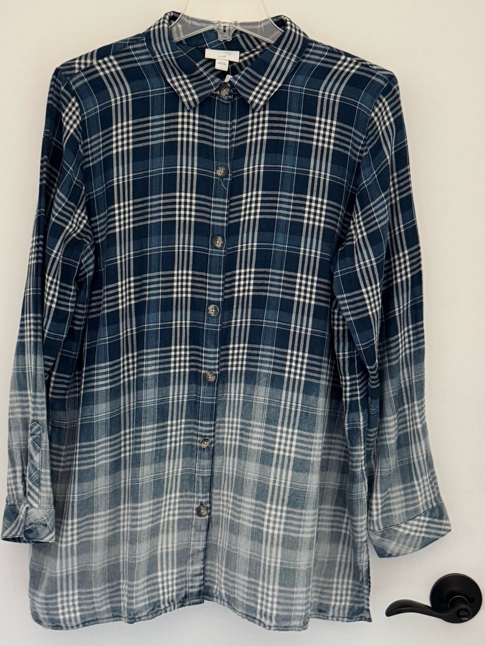 J. Jill Navy and White Ombre Plaid Button-Down Shirt
